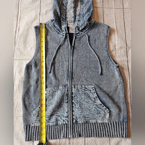 North Style Size MED• Vintage Full Zip Hooded Knit Denim Mixed Media Vest Unique - Picture 10 of 11
